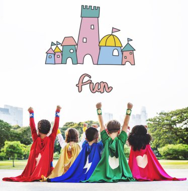 Süper kahraman çocuklar birlikte eğlenin