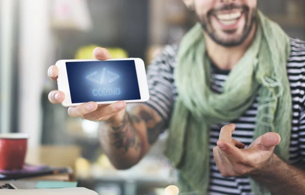 Man showing mobile screen — Stock Photo, Image