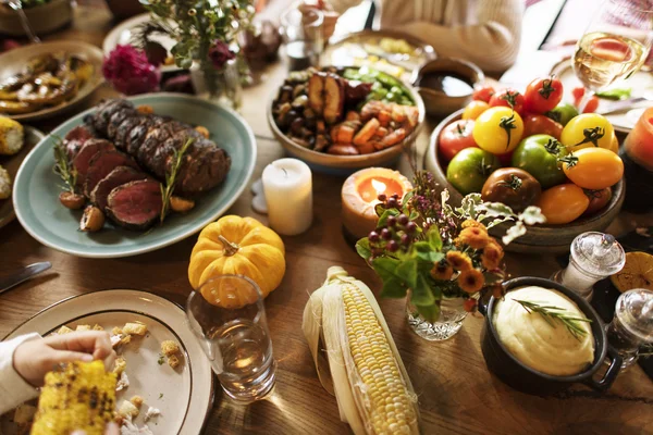 Served table with delicious food — Stock Photo, Image
