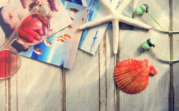 Foto's met zeester en schelpen — Stockfoto