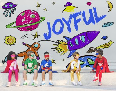 Superhero Kids have fun together clipart