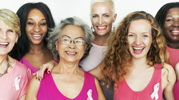 diversity women with pink ribbons