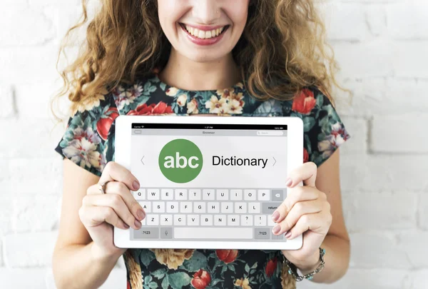 Woman holding digital tablet — Stock Photo, Image