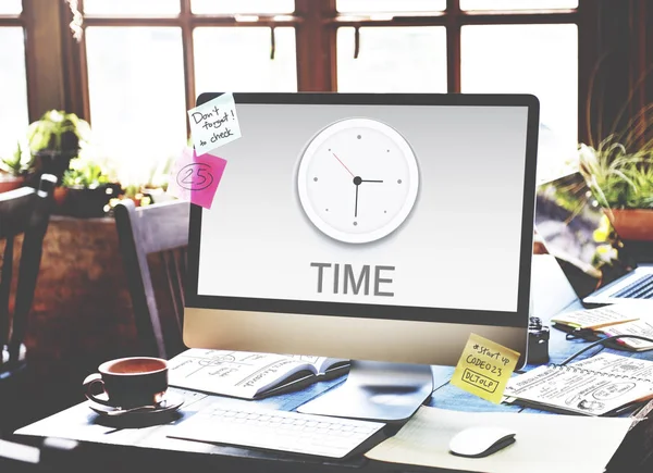 Computer monitor on workplace table — Stock Photo, Image