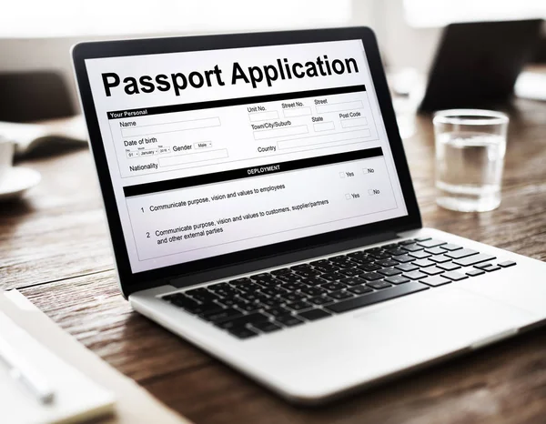 Passaporte Aplicatio no monitor Conceito — Fotografia de Stock