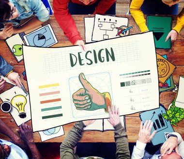 İnsanlar toplantıda poster tartışıyor