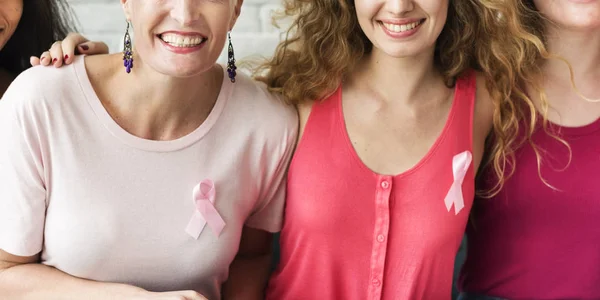 Diversity women with pink ribbons — Stock Photo, Image