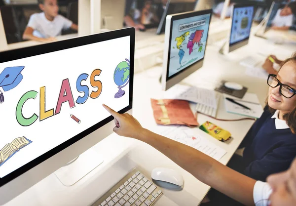 Pupils in computer classroom — Stock Photo, Image