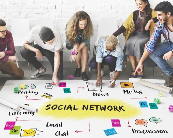 People drawing banner on floor — Stock Photo, Image