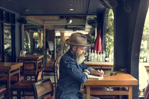 Hipster senior man in hat — Stock Photo, Image