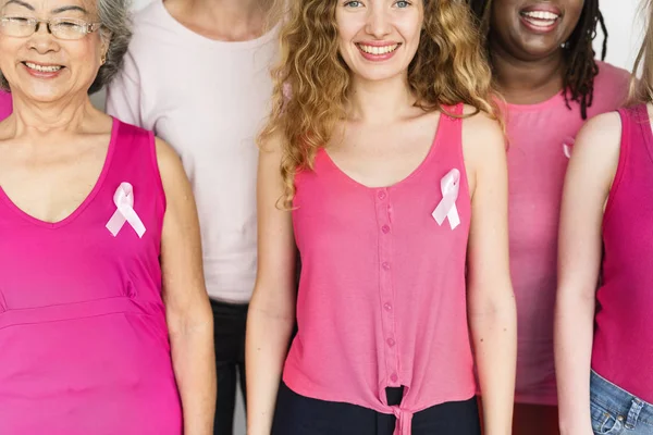 Diversity women with pink ribbons — Stock Photo, Image