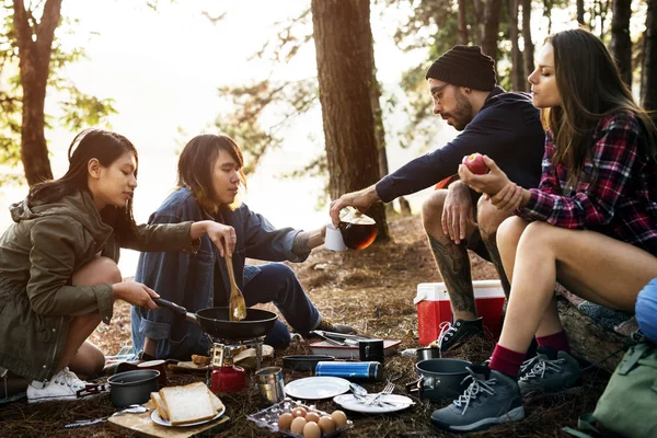 Friends Eating Food in Camping — Stock Photo, Image