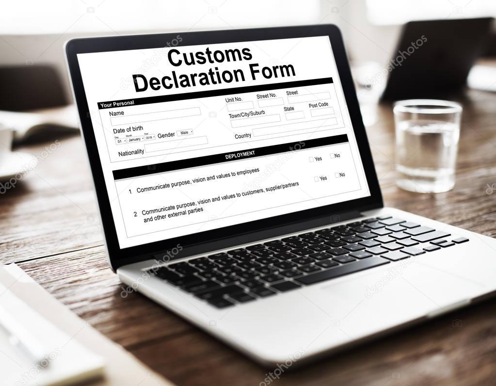 Customs Declaration Form on monitor Concept