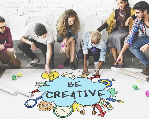 People drawing banner on floor — Stock Photo, Image