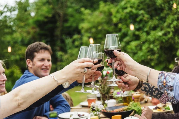 Les gens qui célèbrent et boivent du vin — Photo