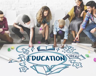 Kattaki insanlar çizim afiş