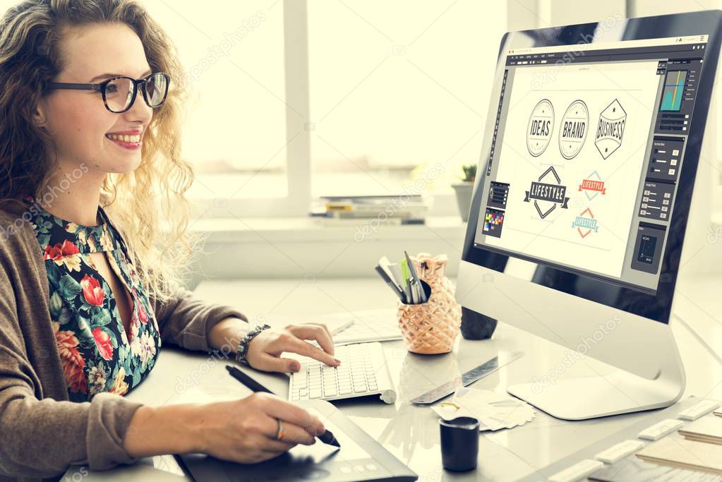 Designer working on computer, Creative Concept, original photoset