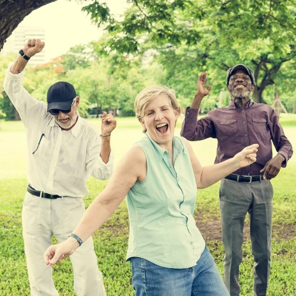 Gli amici anziani si divertono al parco — Foto Stock