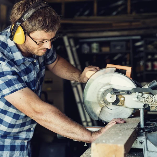 Carpenter Craftman in workshop — Stock Photo, Image