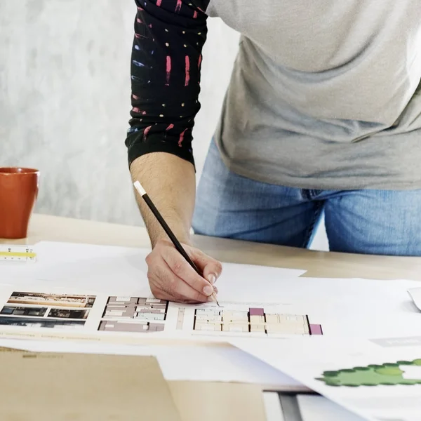 Man Architect working with Blueprint — Stock Photo, Image