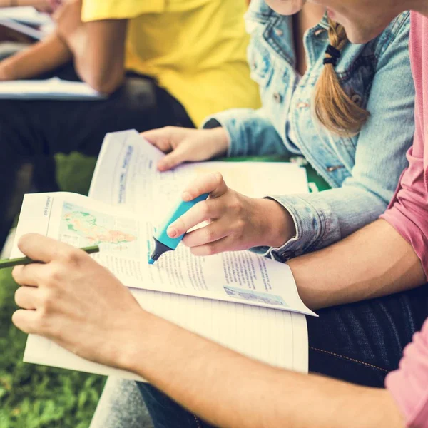 Étudiants divers Étudier à l'extérieur — Photo