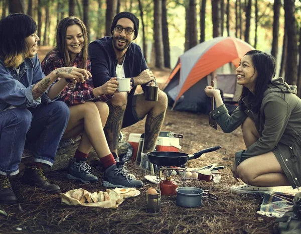 Friends Eating Food in Camping — Stock Photo, Image