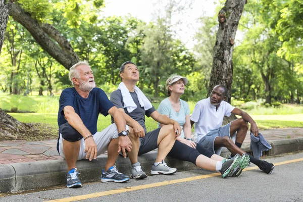 Amigos mayores haciendo ejercicio —  Fotos de Stock