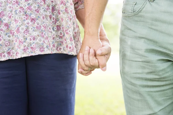 คู่สามีภรรยาผู้สูงอายุถือมือ — ภาพถ่ายสต็อก