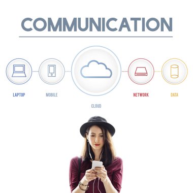 Akıllı telefon tarama şapkalı kadın