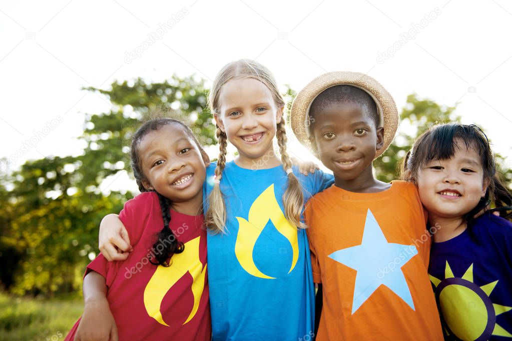 multiethnic children outdoors