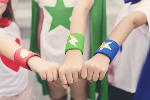 Little kids in costumes superheroes — Stock Photo, Image