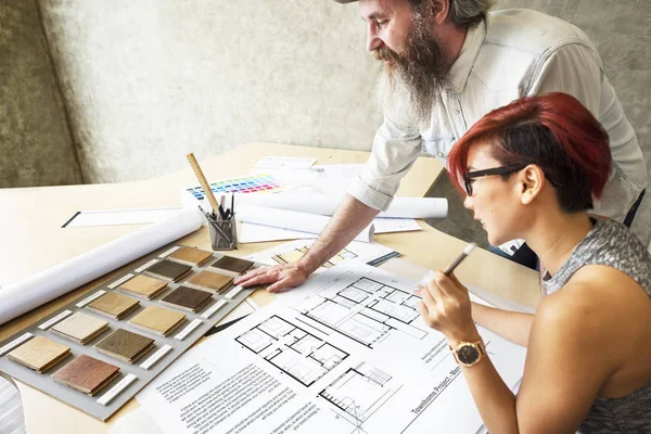 People Architect working with Blueprint — Stock Photo, Image