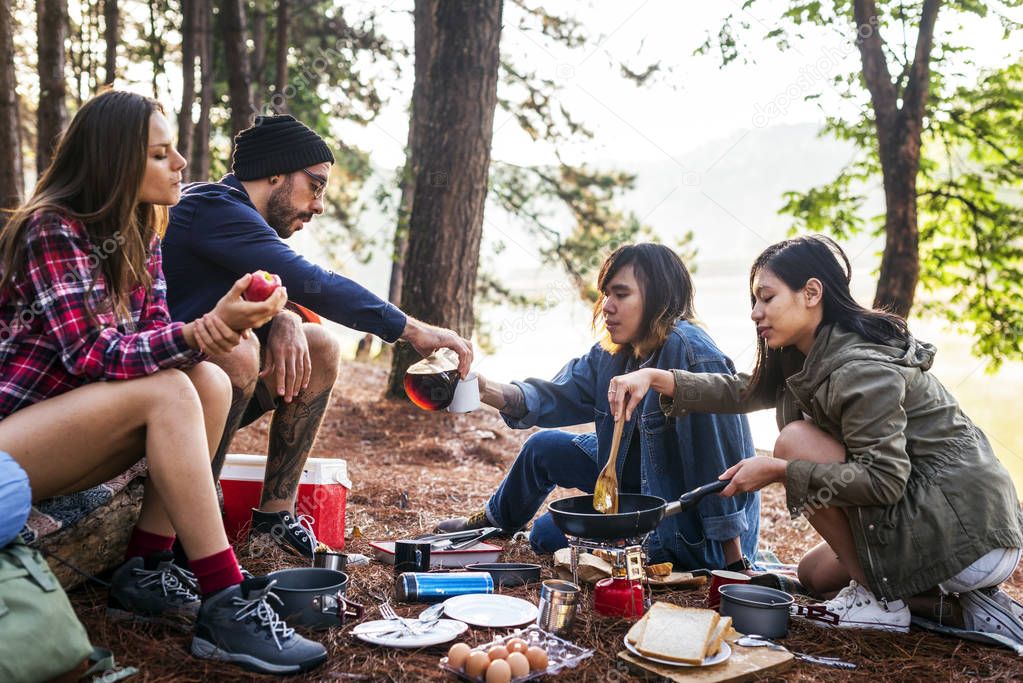 Friends Eating Food in Camping