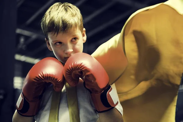 Superhero Boy in boxing gloves — Stock Photo, Image