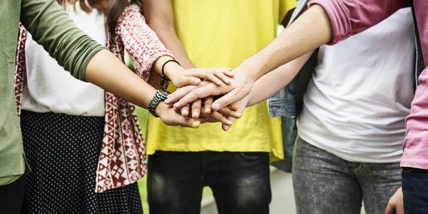 Diverse Teens put Hands Together — Stock Photo, Image