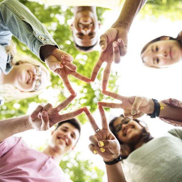 Diverse Teens put Hands Together — Stock Photo, Image