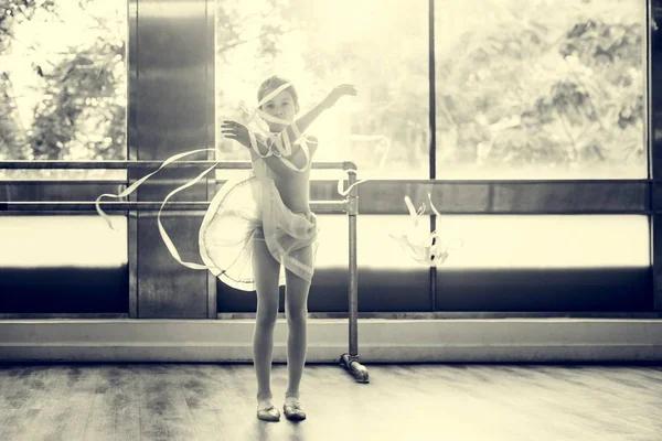 Dancing Ballerina with ribbons — Stock Photo, Image
