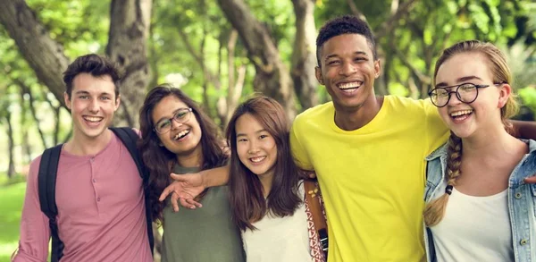 Diverse Young friends Bonding Outdoors — Stock Photo, Image