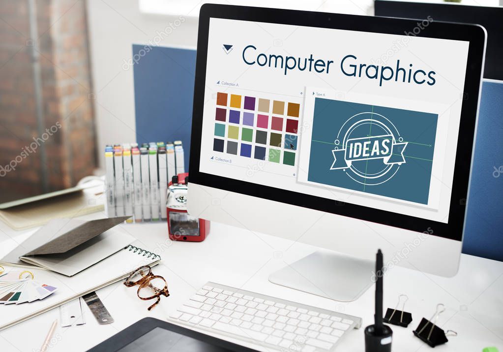Computer at working desk, Computer Graphics Concept