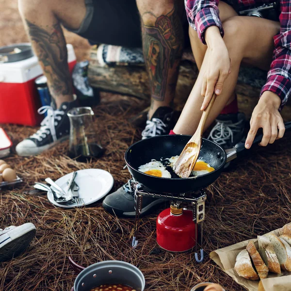 Young Friends Travelers in Forest — Stock Photo, Image