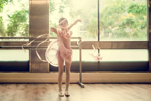 Dancing Ballerina with ribbons — Stock Photo, Image