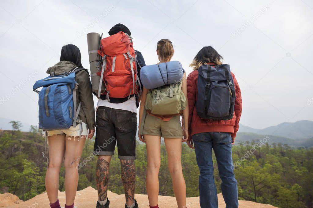 Group of young backpackers