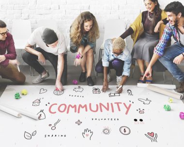 Kattaki insanlar çizim afiş