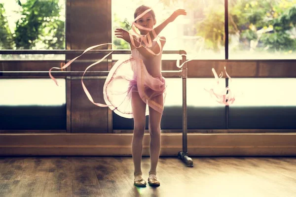 Dancing Ballerina with ribbons — Stock Photo, Image