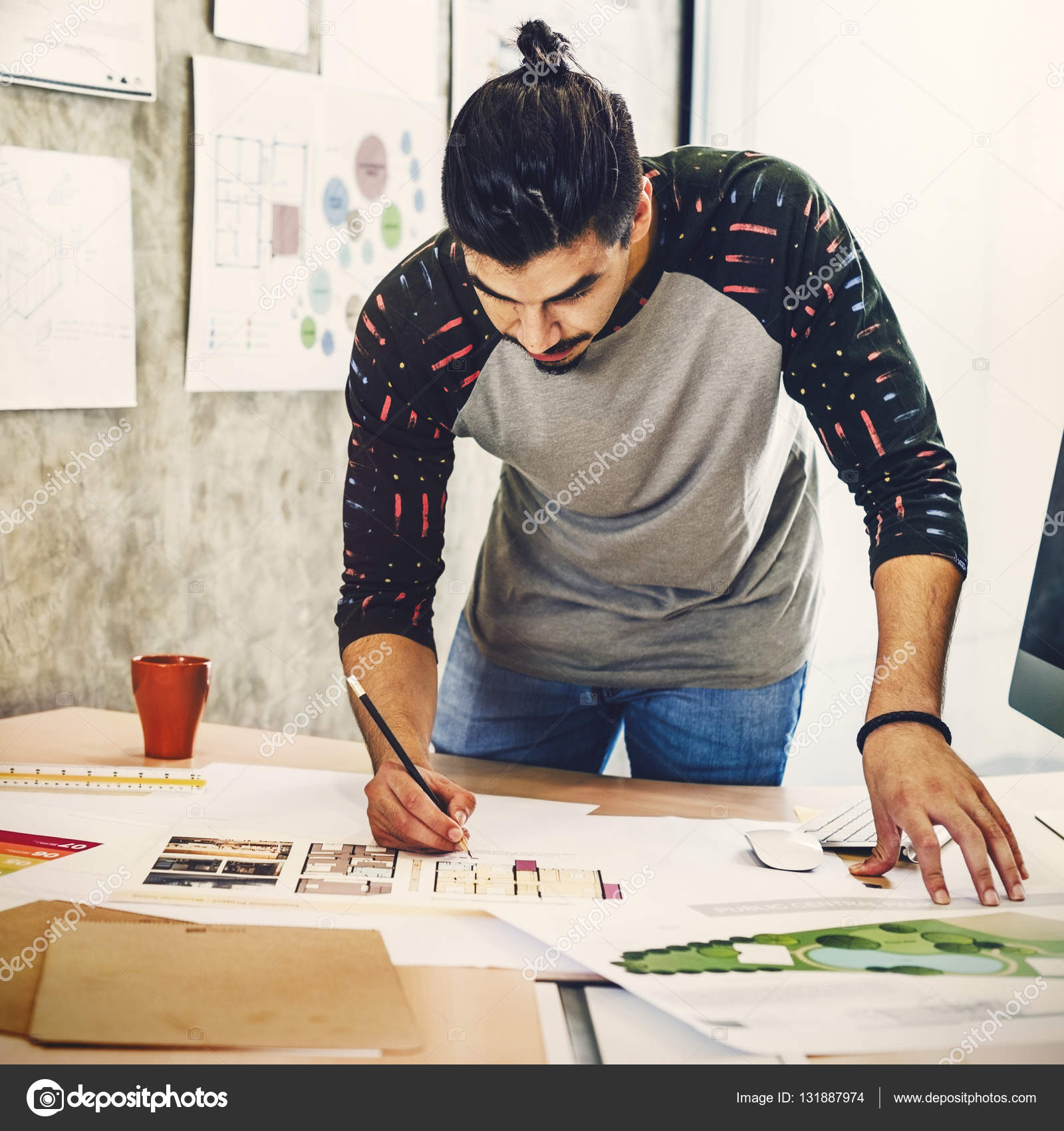 Man Architect Working With Blueprint Stock Photo C Rawpixel