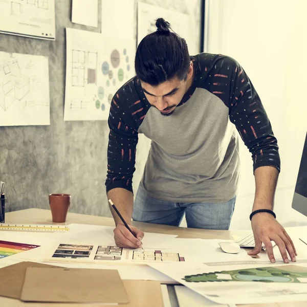 Man Architect working with Blueprint — Stock Photo, Image