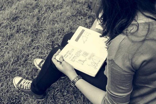 Jóvenes Diversos amigos Estudiando al aire libre — Foto de Stock