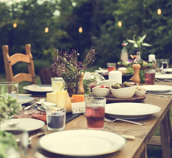 Served table with food for lunch — Stock Photo, Image