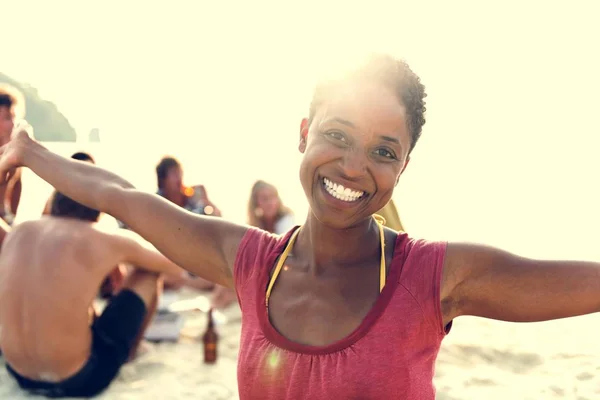 African Woman smiling on beach — Stock Photo, Image