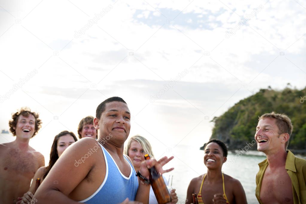 People enjoying beach party